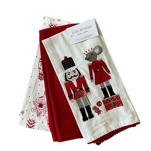 Isaac Mizrahi Christmas Nutcracker Kitchen Towels Set of 3 Embroidered 20 x 28